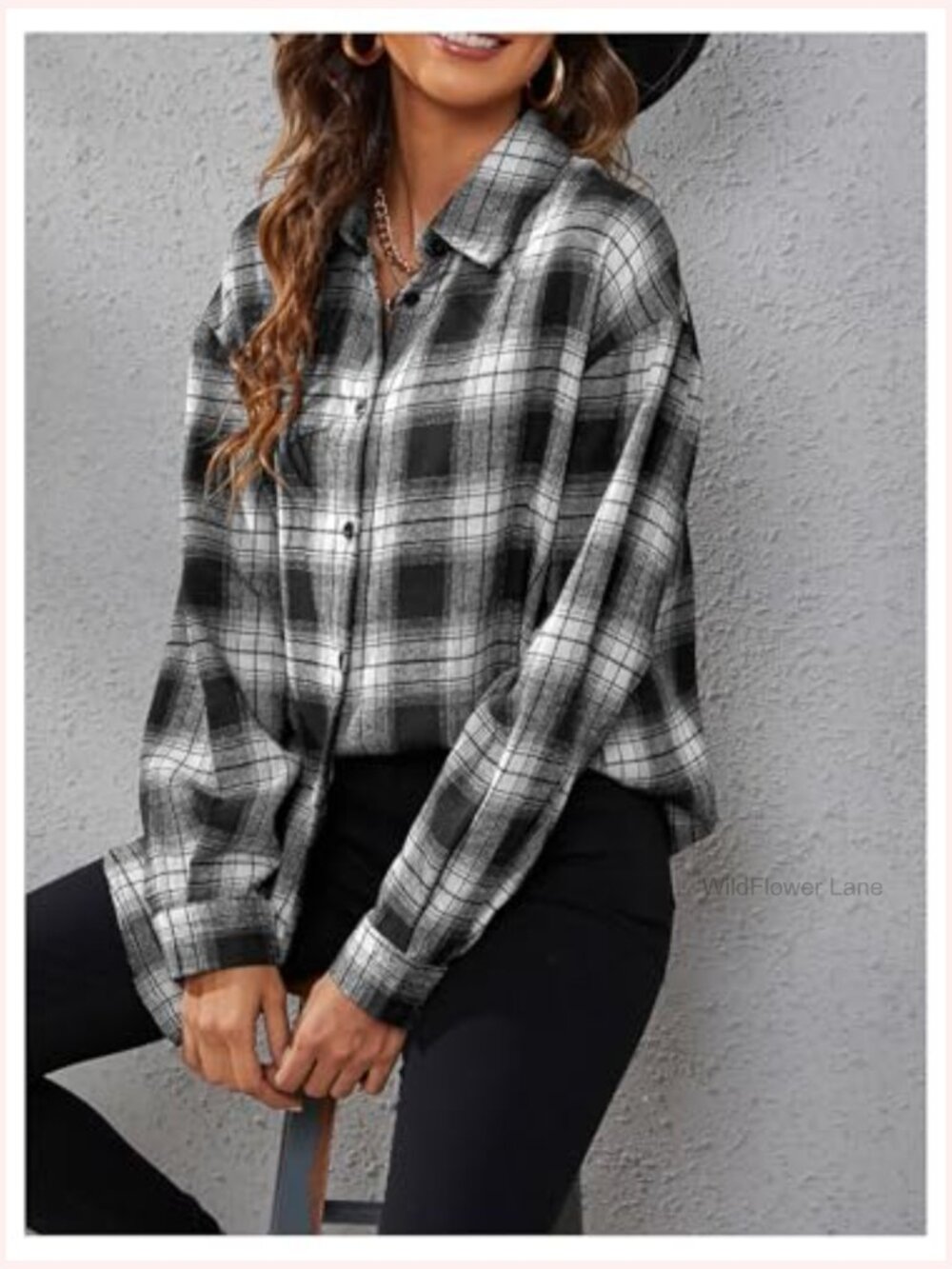 Vintage Plaid Button Down Shirt Long Sleeve Blouse Top - Picture 4 of 6